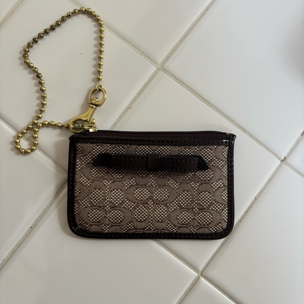 Coach Tan and Gold Patterned Wristlet